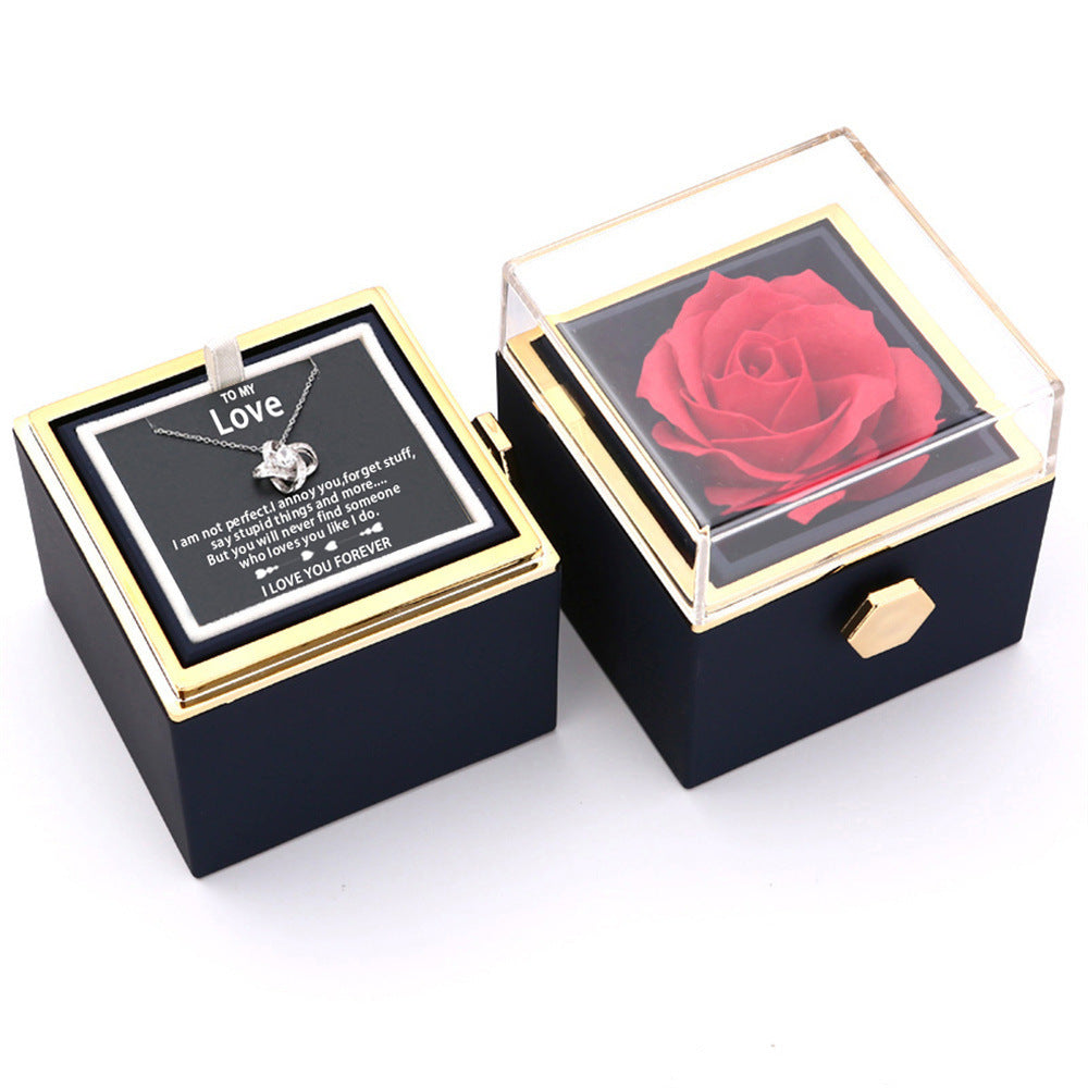 Flag Village Rotating Soap Rose Jewelry Packing Box Necklace Gift Set
