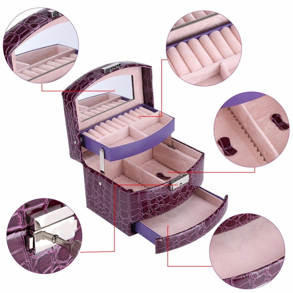 Flag Village 3 Layers Jewelry Boxes And Packaging Leather Makeup Organizer Storage Box Container Case Gift Box Women Cosmetic Casket