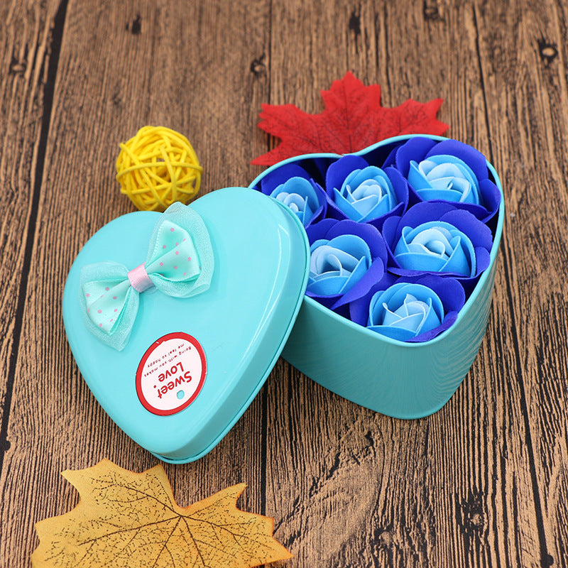 Flag Village Soap Flower Gift Box Valentine's Day Gift Mother's Day Creative Gifts Bear Flower Rose Heart Shaped Tin Box