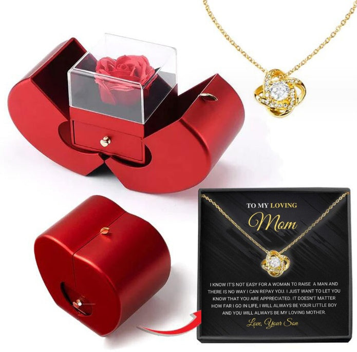 Flag Village Fashion Jewelry Box Red Apple Christmas Gift Necklace Eternal Rose For Girl Mother's Day Valentine's Day Gifts With Artificial Flower Rose Flower Jewelry Box