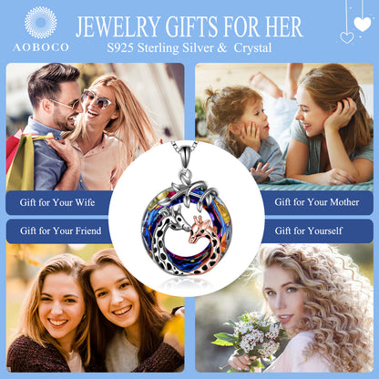 Flag Village Giraffe Pendant Necklace Sterling Silver Crystal Jewelry Gifts for Women Teens Girls