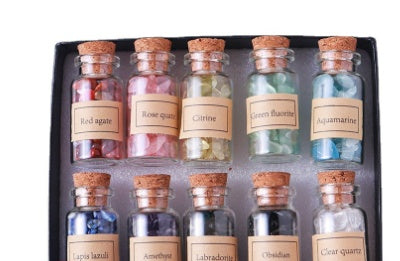 Flag Village Natural Gravel Drift Bottle Original Stone Gift Box Set DIY Wishing Bottle Crystal Specimen Souvenir