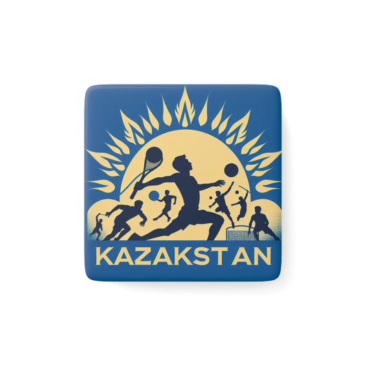 Flag Village Kazakhstan Flag Sporting Porcelain Magnet, Square KAZ0005