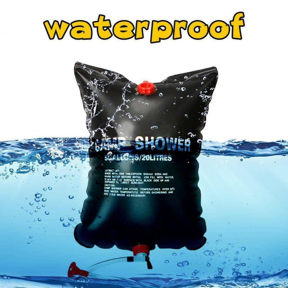 Flag Village 20L Camping Shower Portable Compact Solar Sun Heating Bath Bag Outdoor Travel