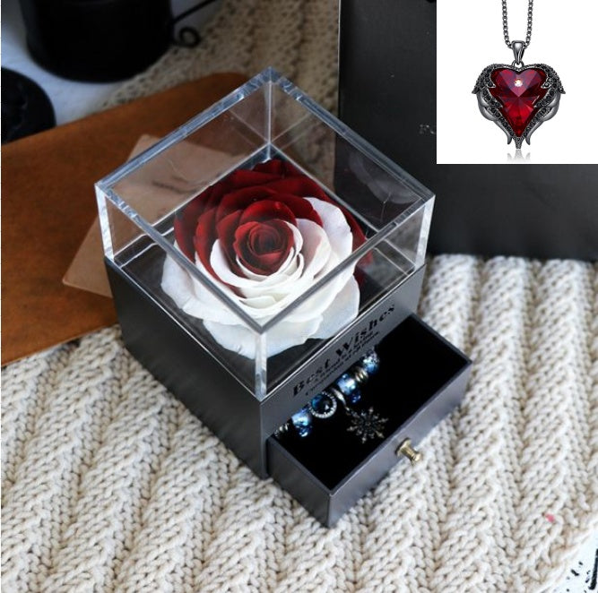 Flag Village Valentines Day Gift Women Rose Jewelry Box Dried Flower Real Flowers Eternal Roses In Box