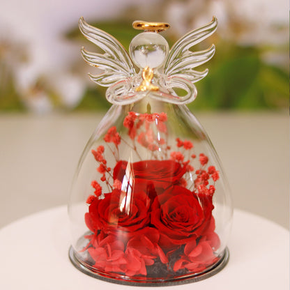 Flag Village Eternal Flower Gift Box Angel Glass Cover Dried Rose Gift Box For Christmas New Year Valentine's Day Home Decor