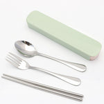 Flag Village Portable stainless steel tableware tableware box three sets of chopsticks spoon suit Student Travel Gift Set