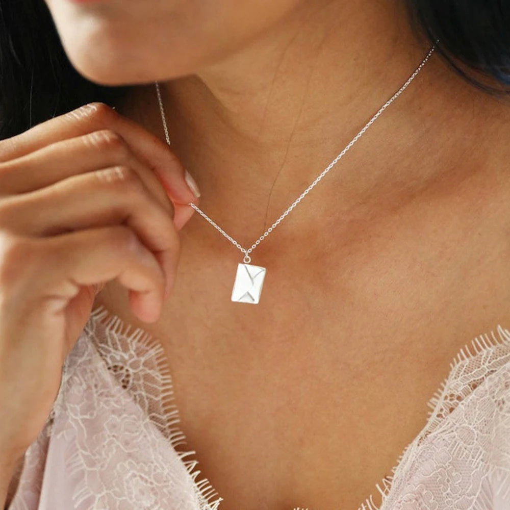 Flag Village Custom Text Love Letter Envelope Pendant Confession Locket Necklace Jewelry Special Gifts For Women Teens Girlfriend Wife Lover