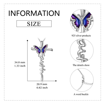 Flag Village Sterling Silver Butterfly Cross Necklace Jewlery Gifts for Women