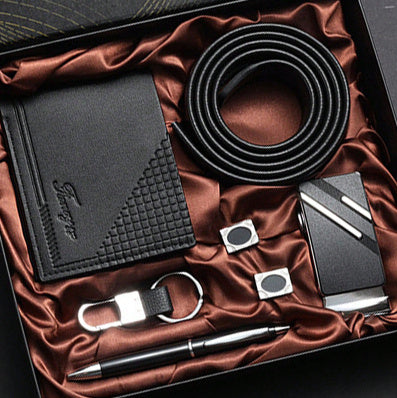 Flag Village Practical Men's Tiandigai Gift Set Belt Wallet Keychain Pen 4-Piece Gift Box