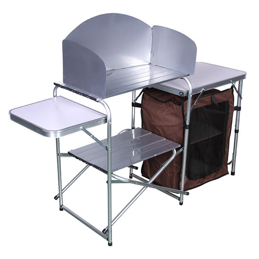 Flag Village Outdoor Camping Double-decker Storage Rack Mobile Barbecue Table