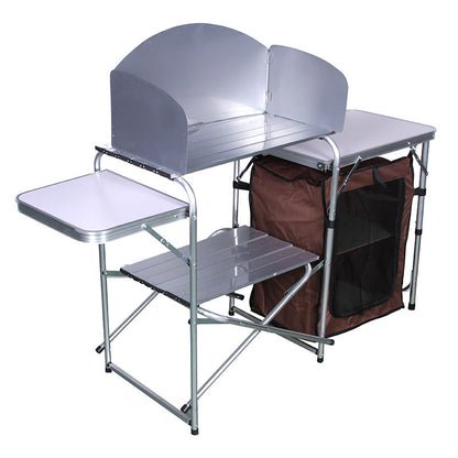 Flag Village Outdoor Camping Double-decker Storage Rack Mobile Barbecue Table