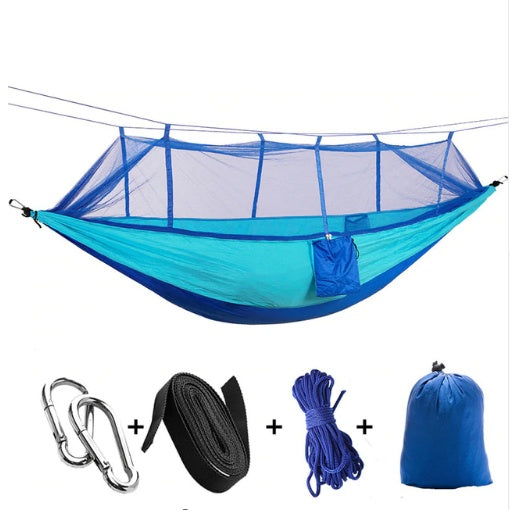 Flag Village Outdoor Parachute Cloth Hammock Couble with Mosquito Net Light Portable Army Green Insect-proof Camping Aerial Tent