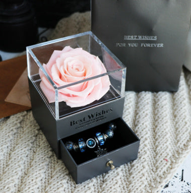 Flag Village Valentines Day Gift Women Rose Jewelry Box Dried Flower Real Flowers Eternal Roses In Box