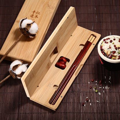 Flag Village Chinese Mahogany Chopsticks Lettering Solid Wood Box Set Gift Chopsticks Custom Gift Box Wedding Lettering Public Chopsticks Birthday Gift