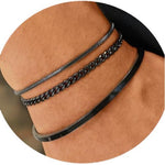 Flag Village Stackable Cuff Stainless Steel Bracelet 3 Pieces Layered Bangle Snake Box Chain Cuban Link Chain Bracelet Set