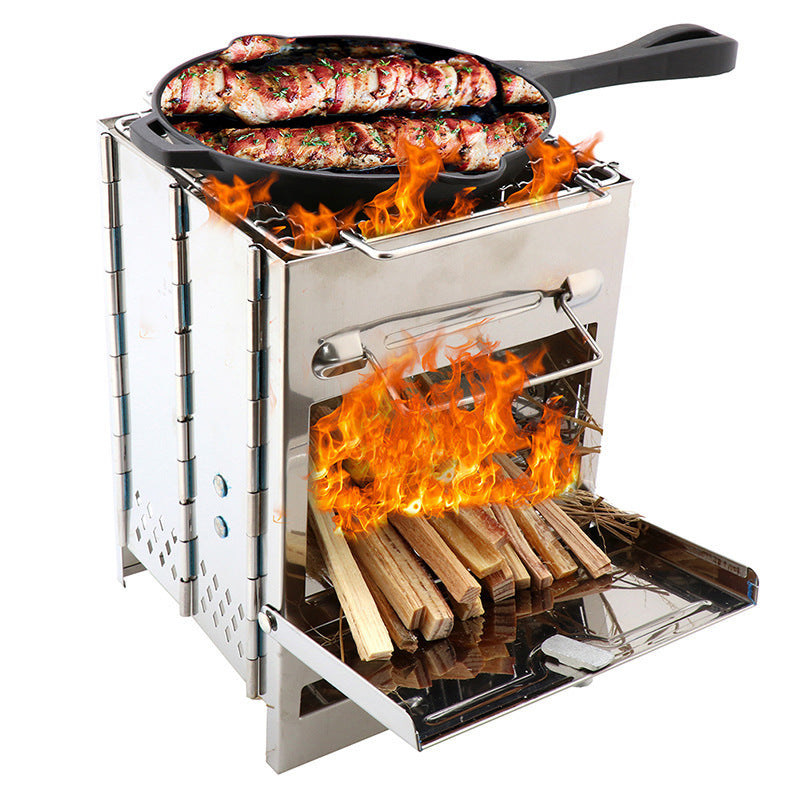 Flag Village Lightweight Camping Wood Stove Adjustable Folding Wood Stove Burning for Outdoor Cooking Picnic Hunting BBQ Windproof