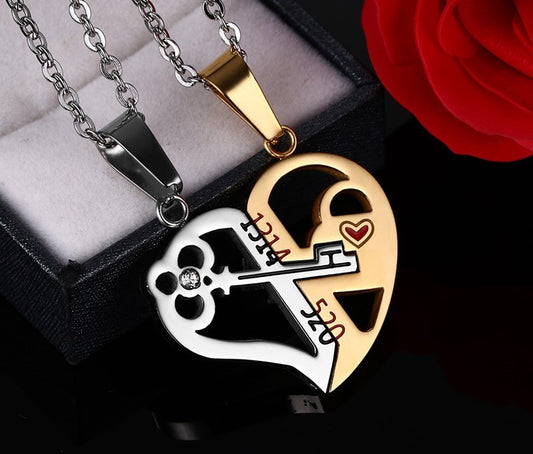 Flag Village Pendant Love Necklace Set Lover Valentine Gifts Stainless Steel Chain Necklace