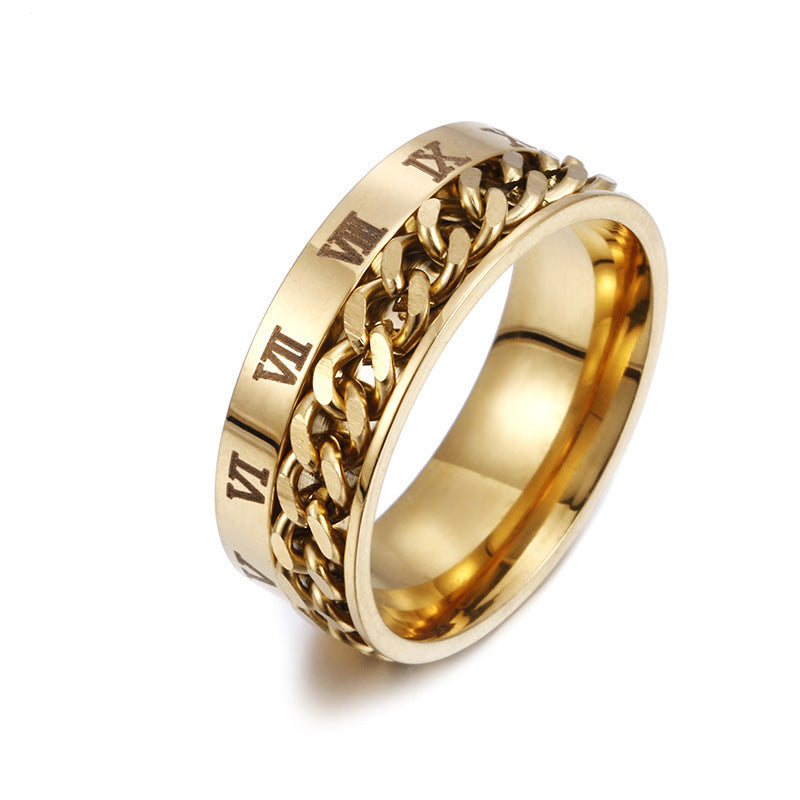 Flag Village Roman Letter Rotatable Chain Rings Men Digital Titanium Steel RingFor Couple High Quality Multifunctional Bottle Opener Ring Spinner Jewelry Punk Gifts