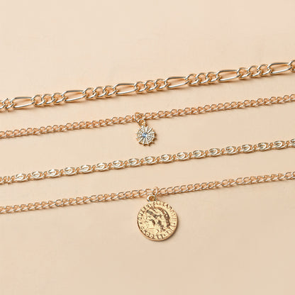 Flag Village Chunky Gold Necklace Chunky Charm Necklace For Women Layered Gold Necklace For Women Silver Coin Necklace Jewelry Gifts For Women