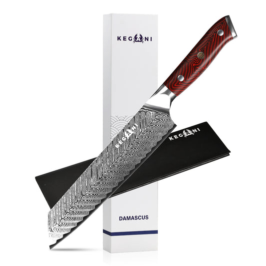 Flag Village Kegani Meat Cleaver Knife 7 Inch - Damascus 73 Layers AUS-10 Steel Core Butcher Knife - G10 Handle Chinese Knife With Gift Box & Sheath