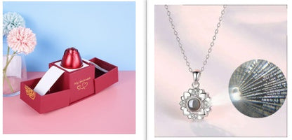 Flag Village Hot Valentine's Day Gifts Metal Rose Jewelry Gift Box Necklace For Wedding Girlfriend Necklace Gifts