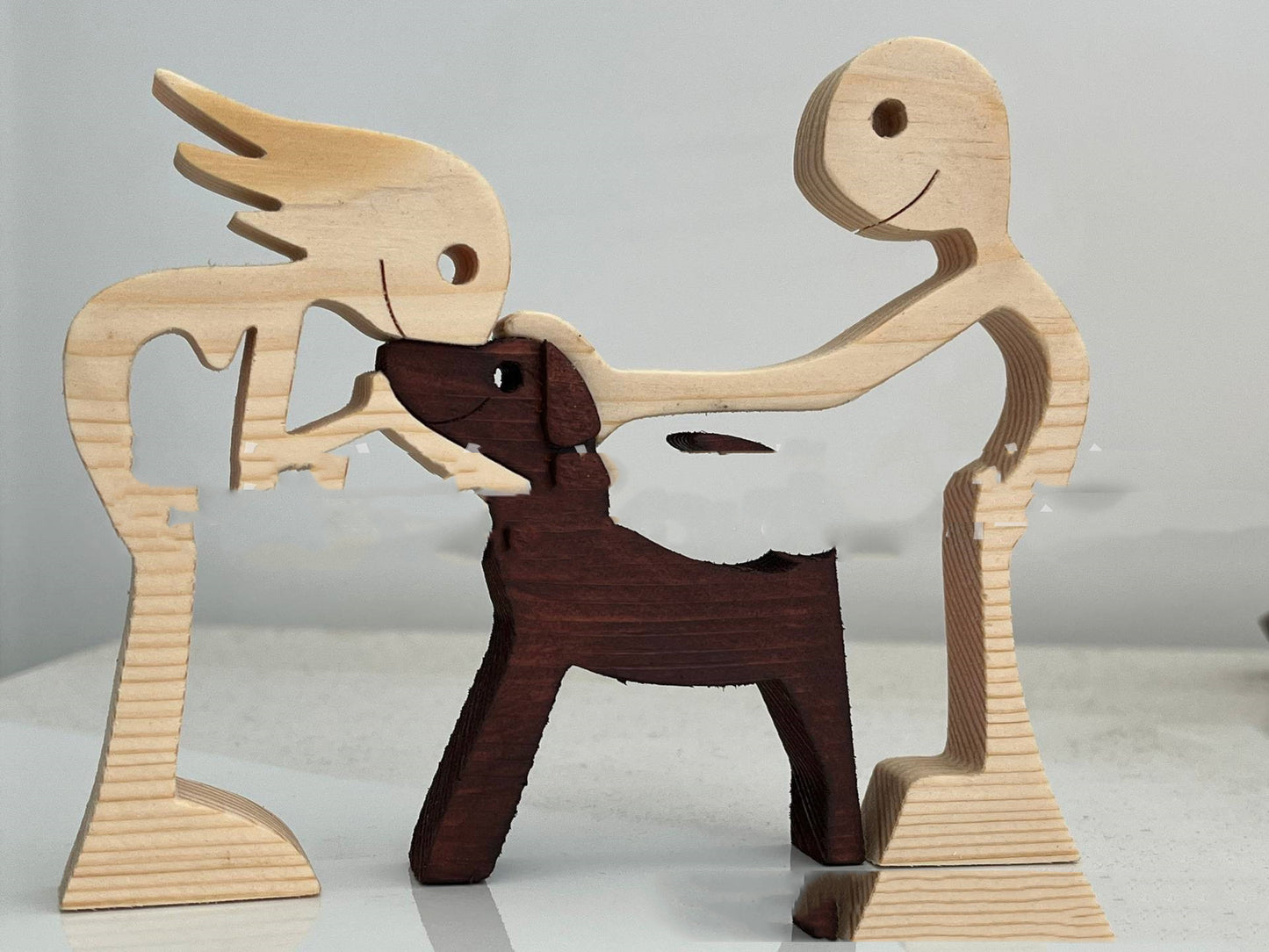 Flag Village DIY Figurine Wood Dog Ornament Sculpture Home Decoration A Man A Dog Wood Sculpture Christmas Gifts Model Decor