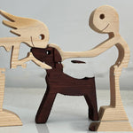 Flag Village DIY Figurine Wood Dog Ornament Sculpture Home Decoration A Man A Dog Wood Sculpture Christmas Gifts Model Decor