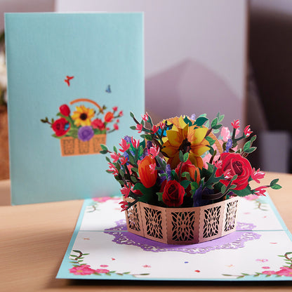 Flag Village 3D PopUp Flower Bouquet Cards Gifts Anniversary PopUp Mom Floral Bouquet Wife Invitation Card Greeting Cards Mothers Day Cards Postcard