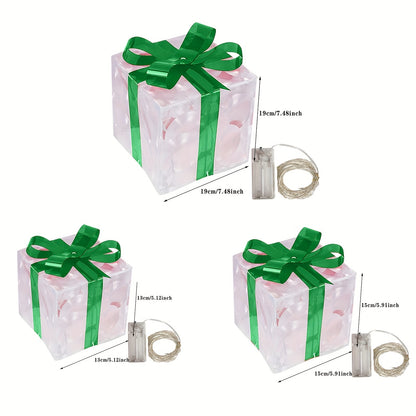 Flag Village New Christmas Gift Box 3-piece Folding Christmas Gift Box Light Up Valentine Gift Box Christmas Lights