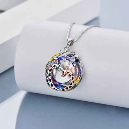 Flag Village Giraffe Pendant Necklace Sterling Silver Crystal Jewelry Gifts for Women Teens Girls
