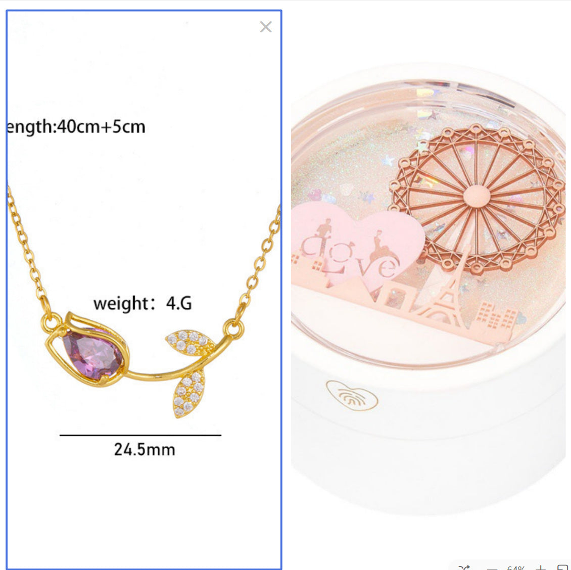 Flag Village Ferris Wheel Induction Lamp Light Luxury Ring Set Chain Jewelry Box