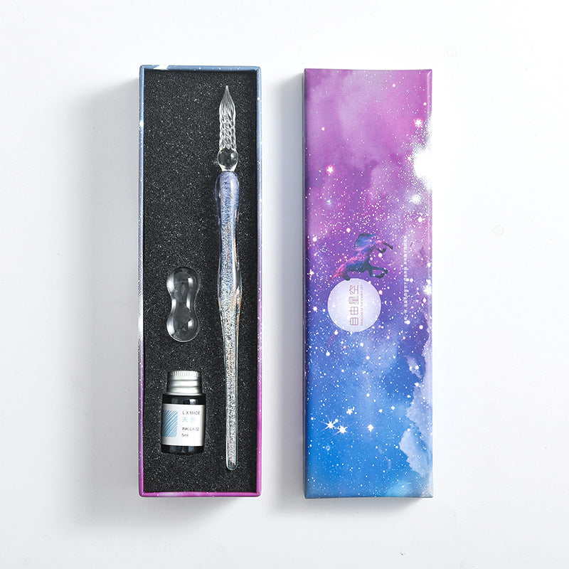 Flag Village Starry Sky Pen Glass Pen Gradient Color Gift Box Set