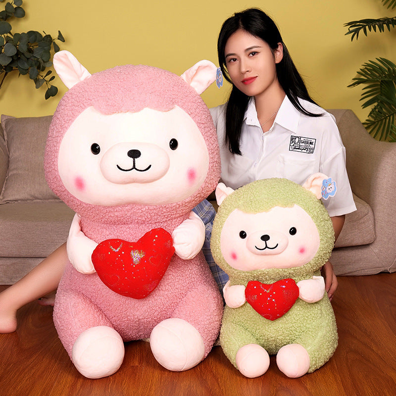 Flag Village New Heart-hugging Alpaca Plush Toy Cute Sheep Doll Large Pillow Ragdoll Girls' Gifts