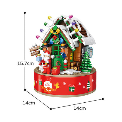 Flag Village Music Box Kids Building Blocks Christmas Tree Ornaments Rotating LED Shining Music Box DIY City Bricks For Children Gift