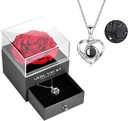 Flag Village Preserved Flower Rose Flower Necklace Jewelry Box Gift