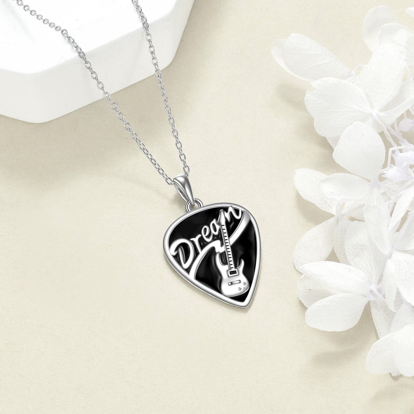 Flag Village Sterling Silver Music Guitar Pick Pendant Necklace Jewelry Gifts for Women