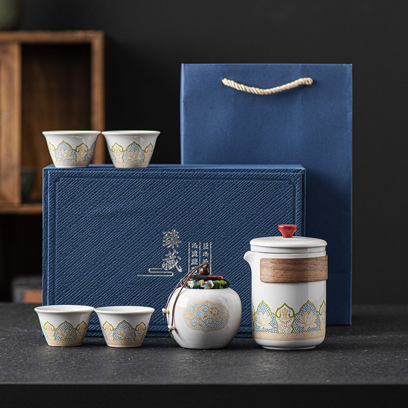 Flag Village Tea Set Suit Ceramic One Pot Four Cups Gift Box