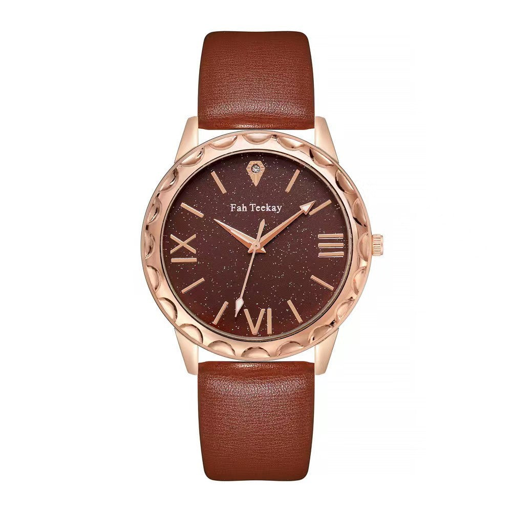 Flag Village Glitter Face Simple Fashion All-match Belt Women's Watch Gift Box Suit Quartz Wrist Watch