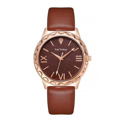 Flag Village Glitter Face Simple Fashion All-match Belt Women's Watch Gift Box Suit Quartz Wrist Watch