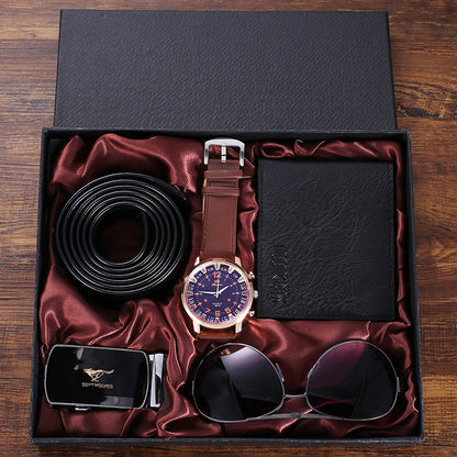Flag Village Fashion Creative Personality Watch Glasses Belt Wallet Set Gift Box