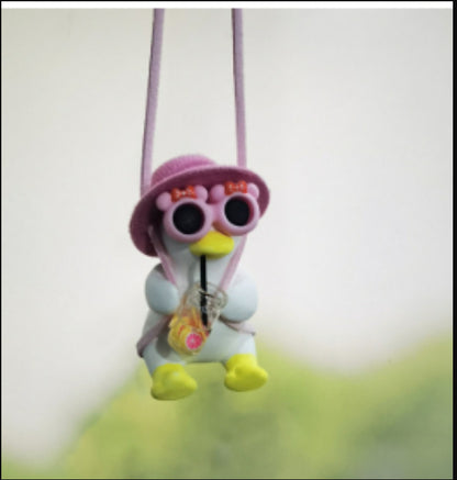 Flag Village Car Pendant Cute Anime Little Duck Swing Auto Rearview Mirror Hanging Ornaments Interior Decoraction Accessories For Girls Gifts