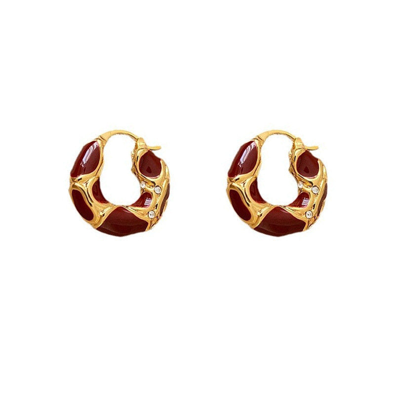 Flag Village Fashion Jewelry New Trendy Enamel Color Metal Texture Small Hoop Earrings For Women Gold Plated Statement Ear Buckle Creative Jewelry Gifts