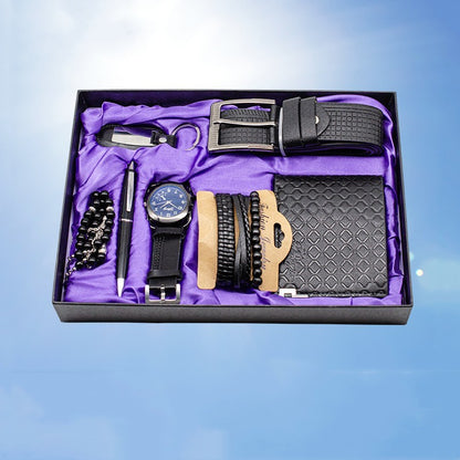 Flag Village Seven-piece Watch Wallet Belt Bracelet Keychain Beads Pen Sleeve Box Men's Gift Set
