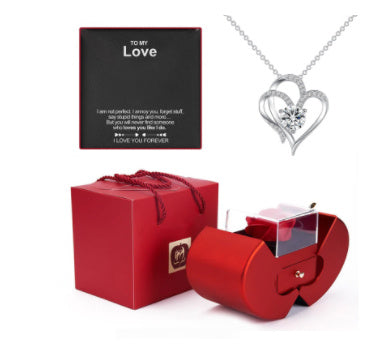 Flag Village Fashion Jewelry Box Red Apple Christmas Gift Necklace Eternal Rose For Girl Mother's Day Valentine's Day Gifts With Artificial Flower Rose Flower Jewelry Box