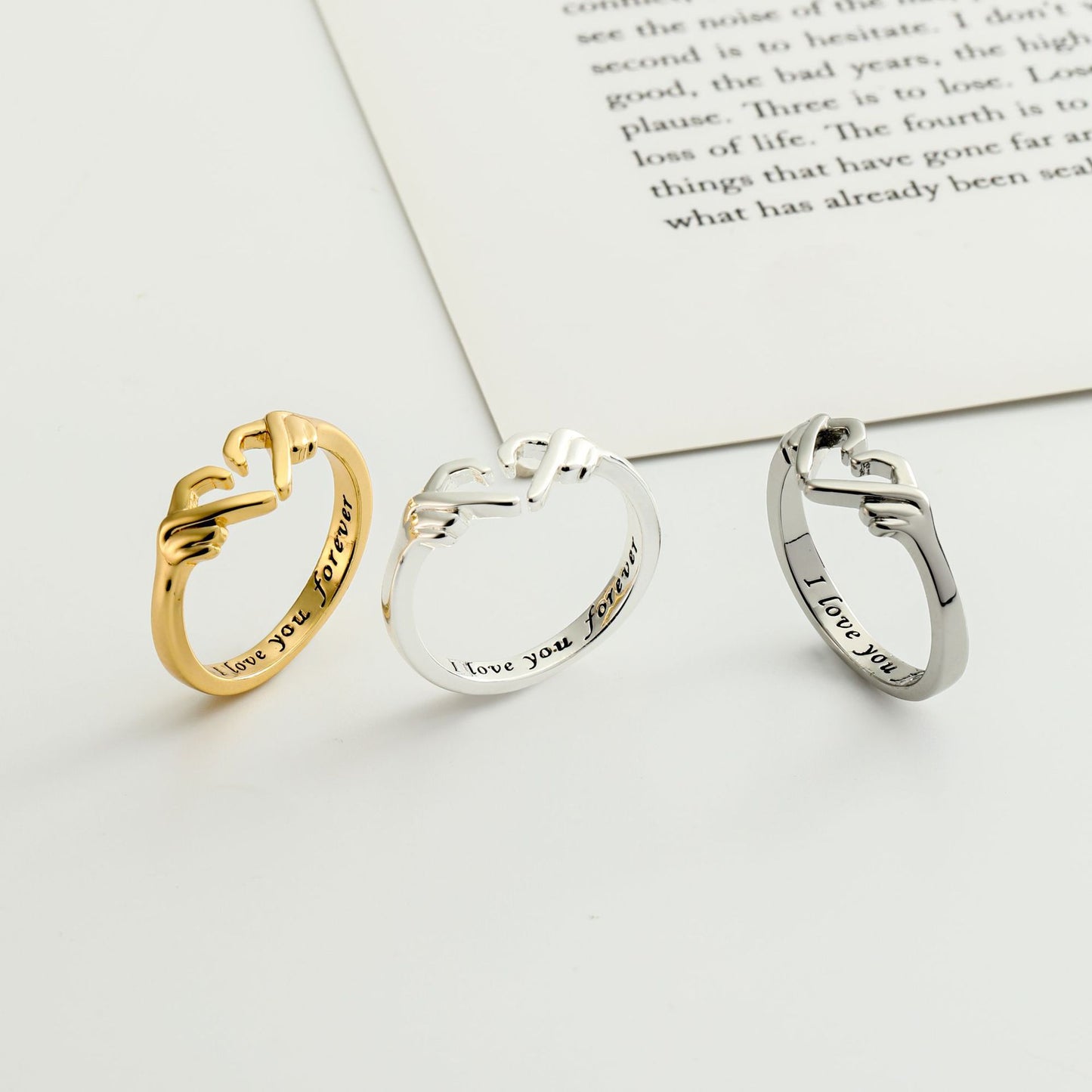 Flag Village Romantic Heart Hand Hug Fashion Ring For Women Couple Jewelry Silver Color Punk Gesture Wedding Men Finger Accessories Gifts