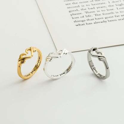 Flag Village Romantic Heart Hand Hug Fashion Ring For Women Couple Jewelry Silver Color Punk Gesture Wedding Men Finger Accessories Gifts