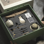 Flag Village Chinese Style Grass And Wood Gray Censer Set Incense Burner Pure Copper Gift Box Tea Ceremony Utensils Ceramic Incense Burner