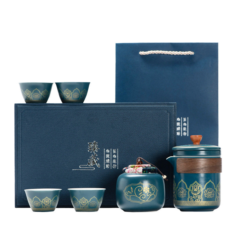 Flag Village Tea Set Suit Ceramic One Pot Four Cups Gift Box