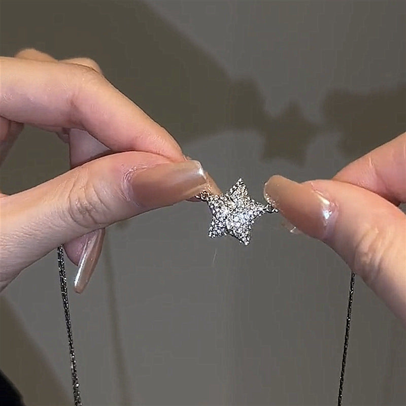 Flag Village Magnetic Five-pointed Star Necklace With Rhinestones Stainless Steel Clavicle Chain Personalized Designer Necklace Women Jewelry Gifts